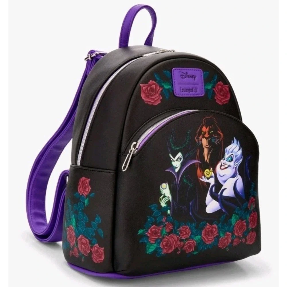 Loungefly Disney Villains Trio Roses Ursula Scar‎ Maleficent Backpack & WALLET